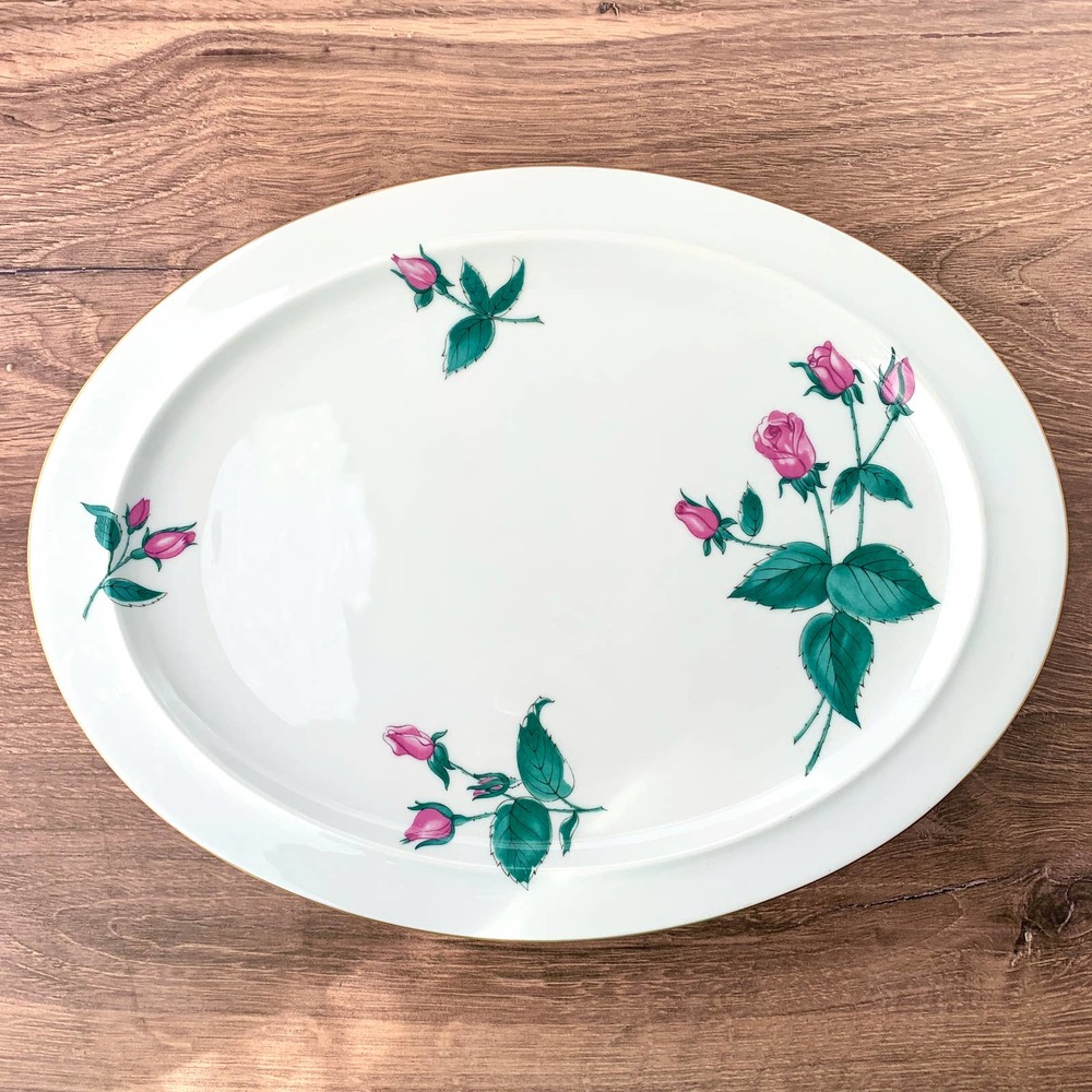 1952 Easterling Bavaria Radiance - Pink Roses Gold Trim - Oval Serving Platter